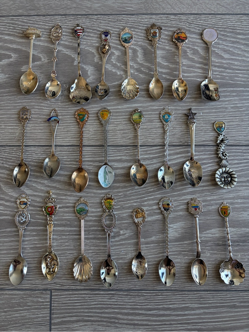 Vintage Silver Collectible Souvenir Spoon Set-Assorted Silver Tones (24 spoons)